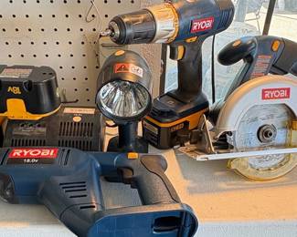 Vintage Ryobi 18V ONE+ Blue Power Tool Set with NiCd Batteries and Bag