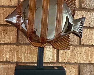 Mid-Century Modern Ceramic Fish Sculpture on Stand