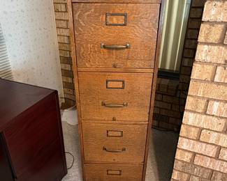 Antique Tiger Oak 4-Drawer Filing Cabinet by Yawman & Erbe