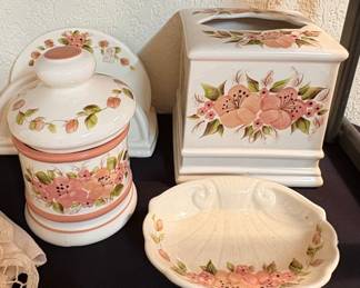 Vintage Floral Ceramic Pitcher and Bathroom Accessory Set