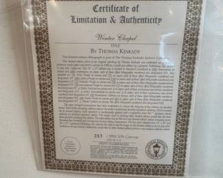 Thomas Kinkade "Winter Chapel" Limited Edition S/N Canvas