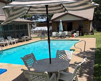 White Metal Outdoor Chaise Lounge Pair with Palm Leaf Cushions