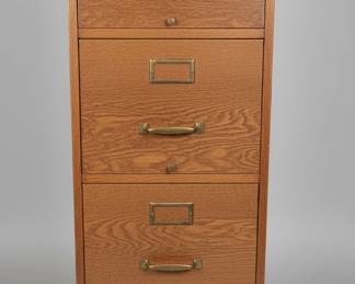 Antique Tiger Oak 4-Drawer Filing Cabinet by Globe-Wernicke or Yawman & Erbe
