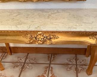 Vintage Rococo Revival Giltwood Console Table and Mirror Set with Marble Top