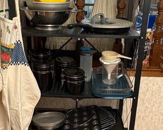 Large Selection of Kitchen items including Cookware Dishes and Flatware/Silverware.