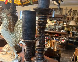 cared wooden candlesticks
