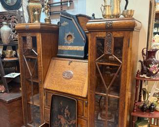 20th century oak side-by-side bureau bookcase