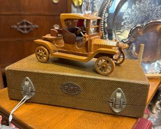 vintage slide box, wooden toy truck