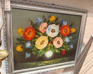 vintage framed floral oil
