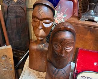 Carved wooden sculptures, vintage tribal art figures