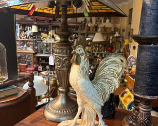 Slag lamp, rooster figurine