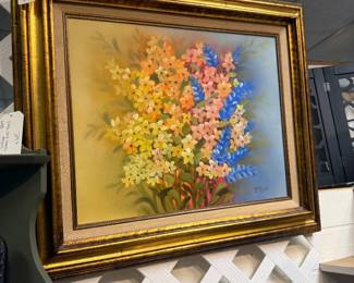 framed floral oil