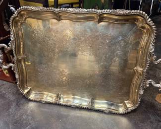 large square silver plate serving tray