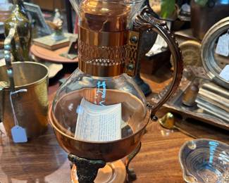 vintage princess house copper and glass coffee/tea carafe with matching warming stand