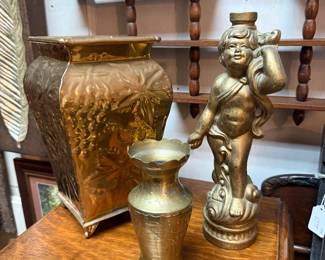 brass pieces, small shelf