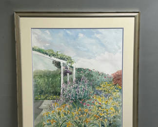 Lot 42: Signed Penny Chittenden Garden Landscape Watercolor