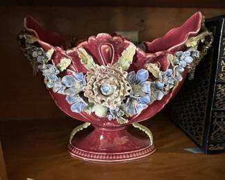 Large majolica pedestal bowl