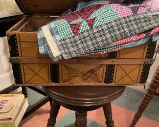 Antique doll trunk, piano stool