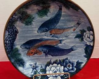 Vintage Sun Ceramic Japanese Koi Fish Plate
