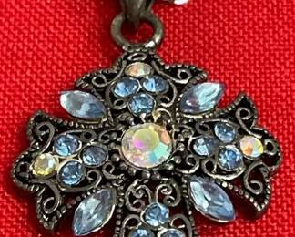 Double Strand Rhinestone Cross Necklace Unique
