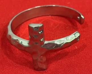 Hammered Silver Colored Cross Cuff Bracelet