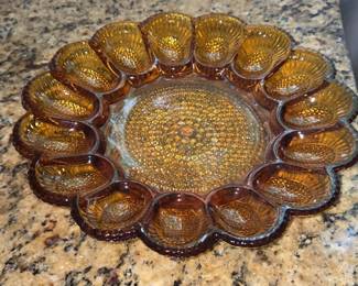 Indiana Glass Amber Hobnail Egg Platter