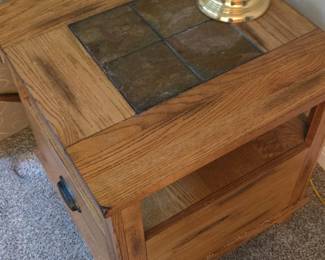 Oak SlateTop End Tables Set of fourth image