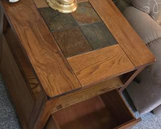 Oak SlateTop End Tables Set of third image