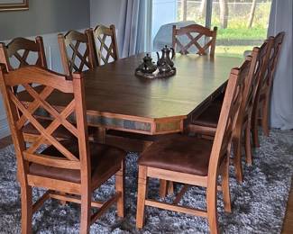 Oak Dining Set with Slate Inlay