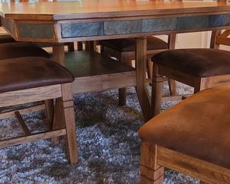 Oak Dining Set with Slate Inlay third image