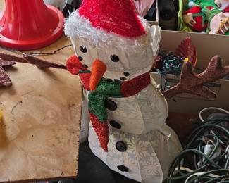 Lighted Tinsel Snowman with Reindeer Antlers