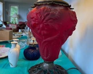 Red Satin GWTW Style Lamp,