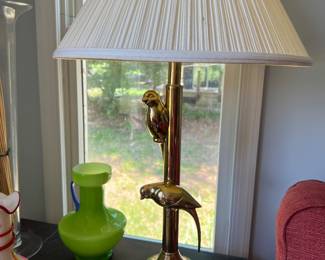 Brass Lamp w/2 Birds,