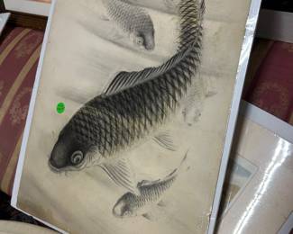Coy fish signed drawing