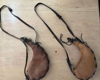 Robert Ricker Leather Powder Flasks (pair)
