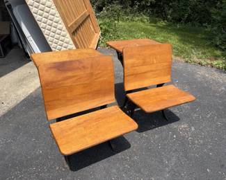 Antique cast-iron and oak school desks late 19th century