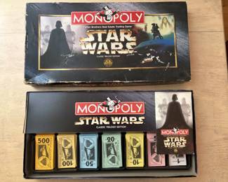 Monopoly: Star Wars Classic Trilogy Edition, released by Parker Brothers in 1997 for the 20th anniversary of Star Wars All pieces accounted for