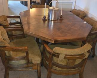 Mid-century Oak table with six barrel chairs