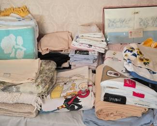 Vintage linens in the master bedroom.