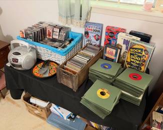 45's, cd's and cassette tapes