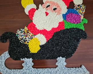 Melted popcorn santa and reindeer wall hanging 