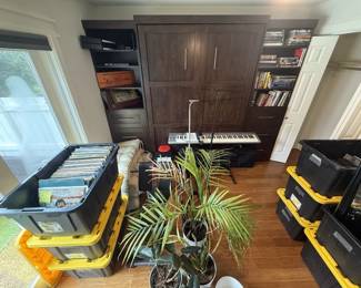 Vinyl, 88-key semi weighted piano controller, plants, books, personal photos