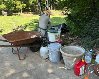 Lawn care items, wheel barrow 