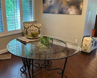 Glass table, canvas art
