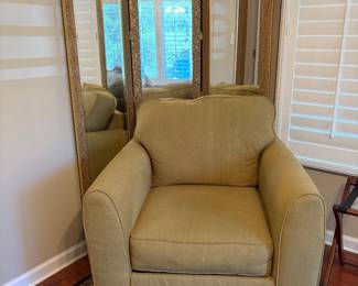 Large armchair, mirrored room divider/screen