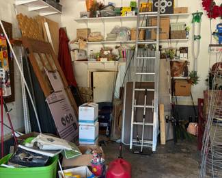 Ladders, seasonal decor, garage items, mystery boxes