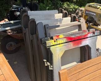 Sawhorse, lawn chairs