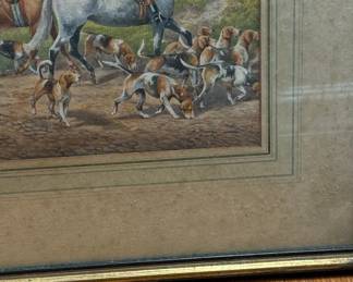 H. Murray Fox Hunting Scene Watercolor