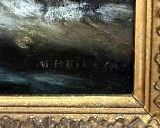 Antique Seascape Oil Painting with Lighthouse and Sailboat, Signed 'M HEILLA'