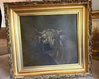 "A Steer" Oil Painting by T. Moran on Academy Board